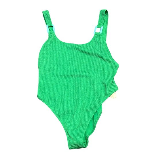 Aerie Crinkle Ring Birthday Scoop One Piece Ribbed Green Swimsuit Women's XL NEW - Picture 2 of 7
